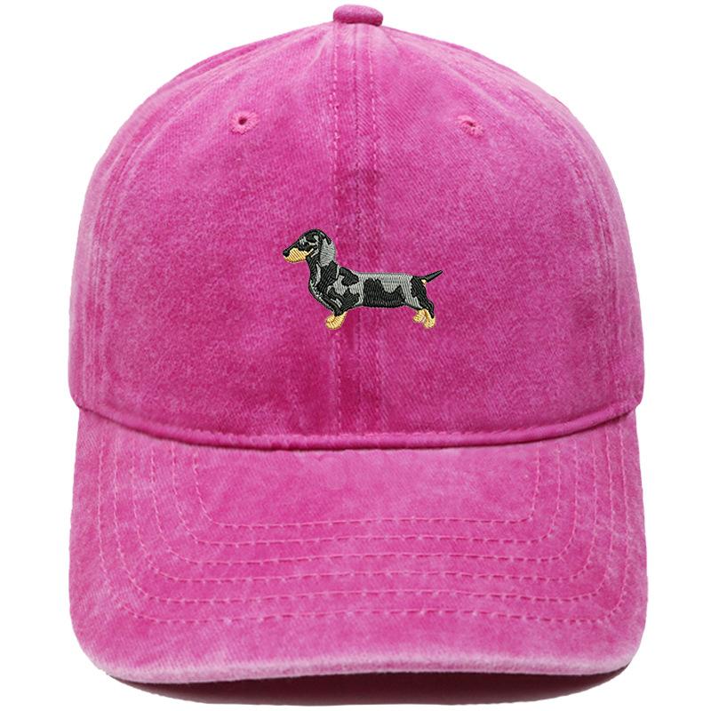 Spotted Dachshund Embroidered Baseball Cap Washed Vintage Daddy Hat Pet Lovers Outdoor Dog Walking Shade