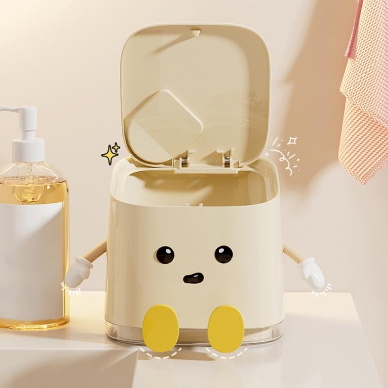 Space Saving Mini Trash Bin for Desk Press To Open Lid Plastic for Home and Office