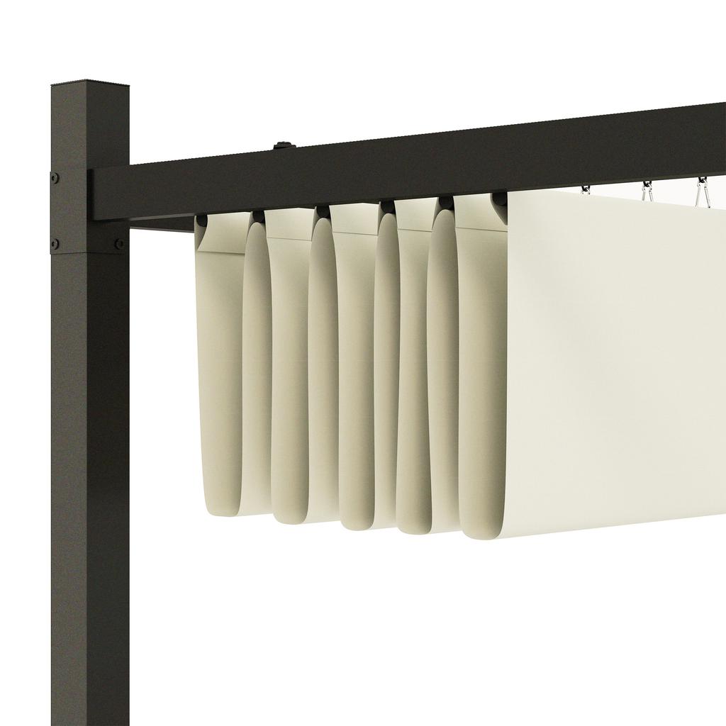 Gazebo Pergola 3x3 M with Retractable Canopy, 8 Screws and 8 Stakes, In 180g Polyester and Metal, Cream White