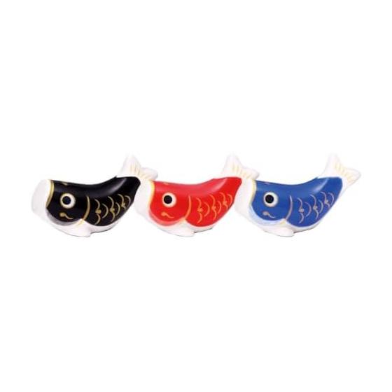 Yakushigama Ceramic Carp Streamer Set (Chopstick Rests - Tricolor) - May Doll, Children s Day, Boys, Ornament, Pottery