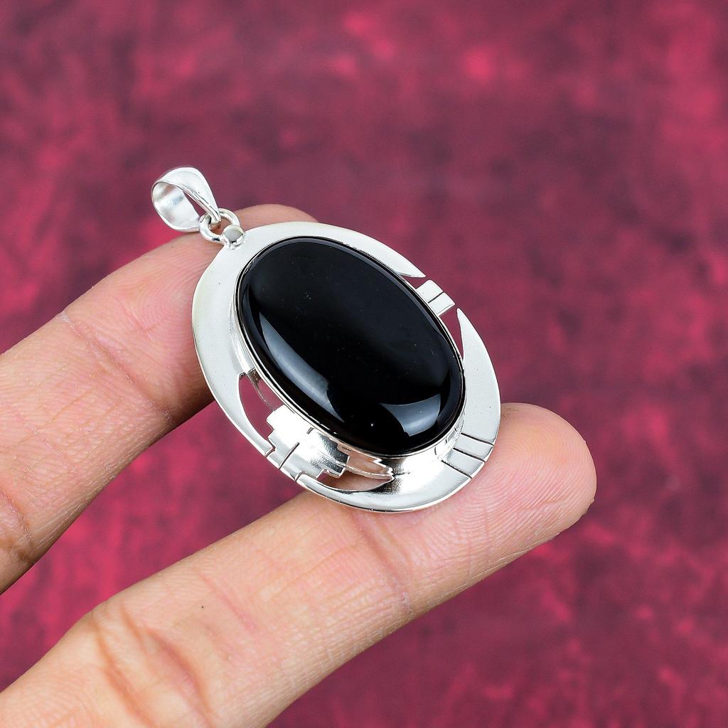 Black Onyx 925 Solid Sterling Silver Pendant, Handmade Gemstone Pendant , Gift For Mom Antique Jewelry