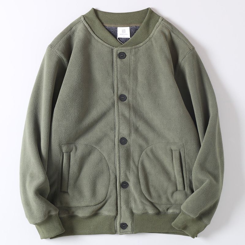 Retro Trendy Thickened Fleece-Lined Warm Cardigan Cotton Jacket for Men, Autumn and Winter Double-Sided Fleece Ma1 Baseball Jacket