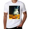 Cat In the Hat Plays Chess Surreal Art T-Shirt Basic All Season Solid T-Shirt