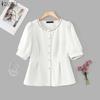ZANZEA Women Casual Round Neck Short Sleeve Beading Peplum Blouse