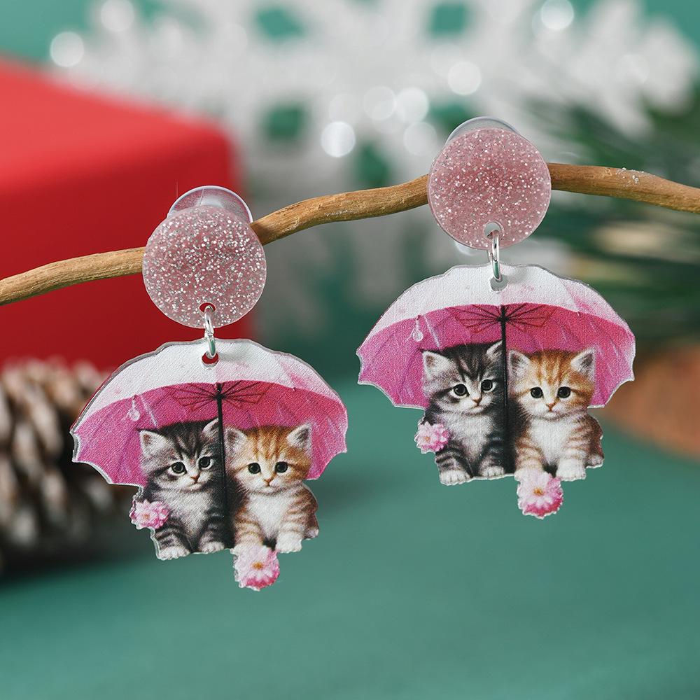 Christmas Cartoon Santa & Snowman Crystal Ball Earrings