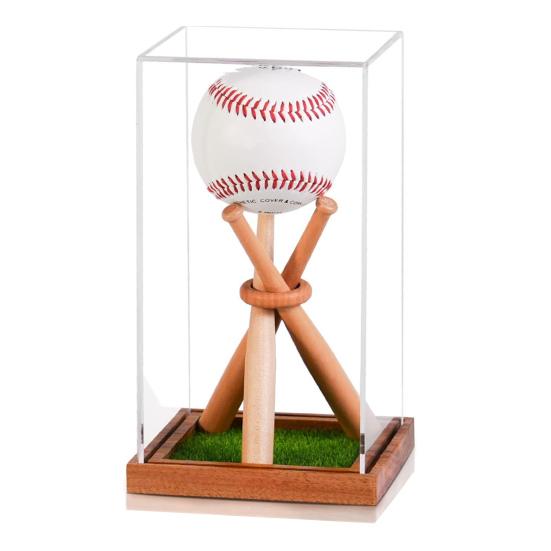 Baseball Display Case Transparent Acrylic Box with Wood Stand Dust-proof Display Box for Collectibles Autographed Baseballs