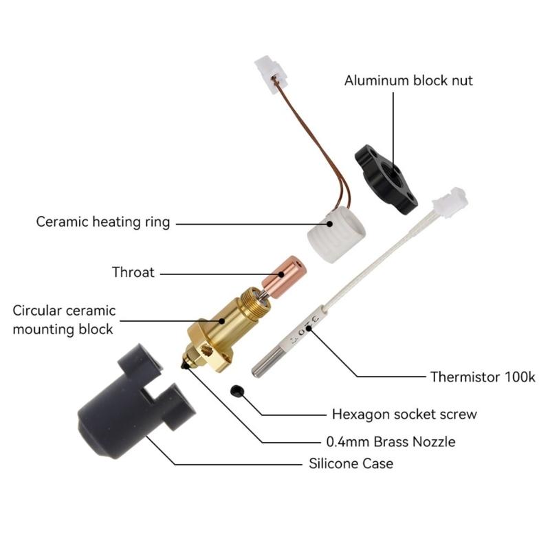 Oppdatert Hotend-sett For K1 300C Høytemperatur Hotend 3D-skriver Keramisk Varmeblokk-sett Høyhastighetsutskrift