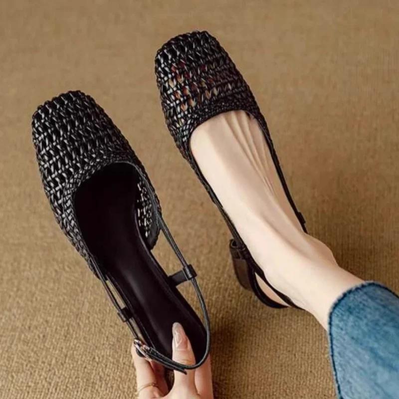 2025 Versatile Solid Color Summer Sandals Women's Pointed Toe Shoes Covered Toe Shoes Fashion Hollow High Heels Women's Sandals