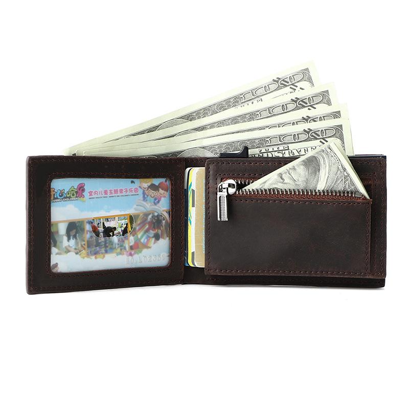 Pure Cowhide Retro Men'S Card Bag, Small Design, Automatic Card Elastic Small Wallet, Genuine Leather Card Cover Bag, Dollar Clip Men'S Bag