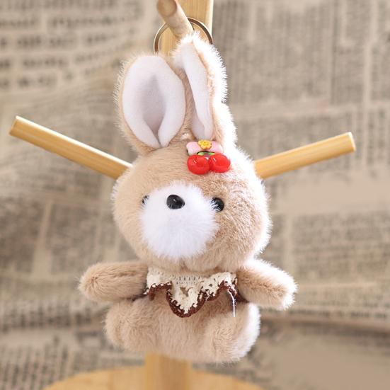 Cute Cherry Bunny Plush Keychain, Small Rabbit Stuffed Animal Pendant for Bag Backpack Purse, Kawaii Cartoon Key Ring Charm, Gift for Girls Women