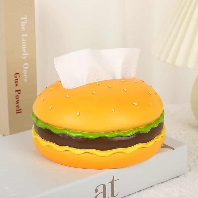 Delicious Hamburger Shaped Tissue Box Hamburger Resin Napkin Holder Paper Box Container Home Dining Table Decoration Storage Box