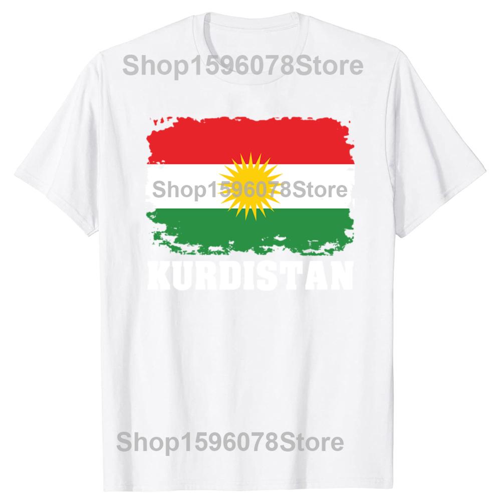 Magliette Divertenti Bandiera Curda del Kurdistan Aspetto Vintage Invecchiato Stile Estivo Grafica Cotone Streetwear Manica Corta T-shirt Unisex