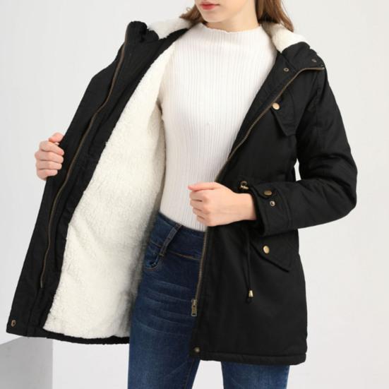 Women Coat Hooded Zipper Cotton Blend Prevent Coldness Women Jacket for Outdoor