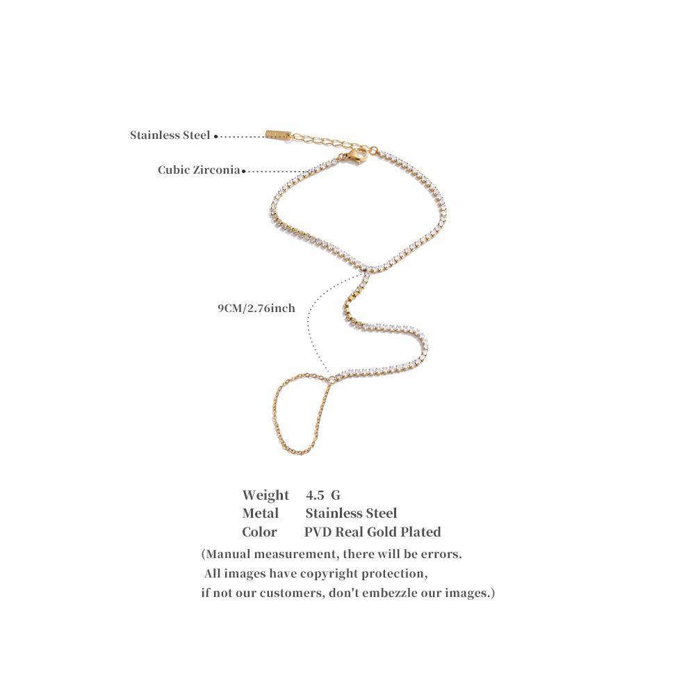 Yhpup Delicate Cubic Zirconia Chain Back of Hand Chain Finger Bracelet for Women Stainless Steel Temperament Trending Jewelry