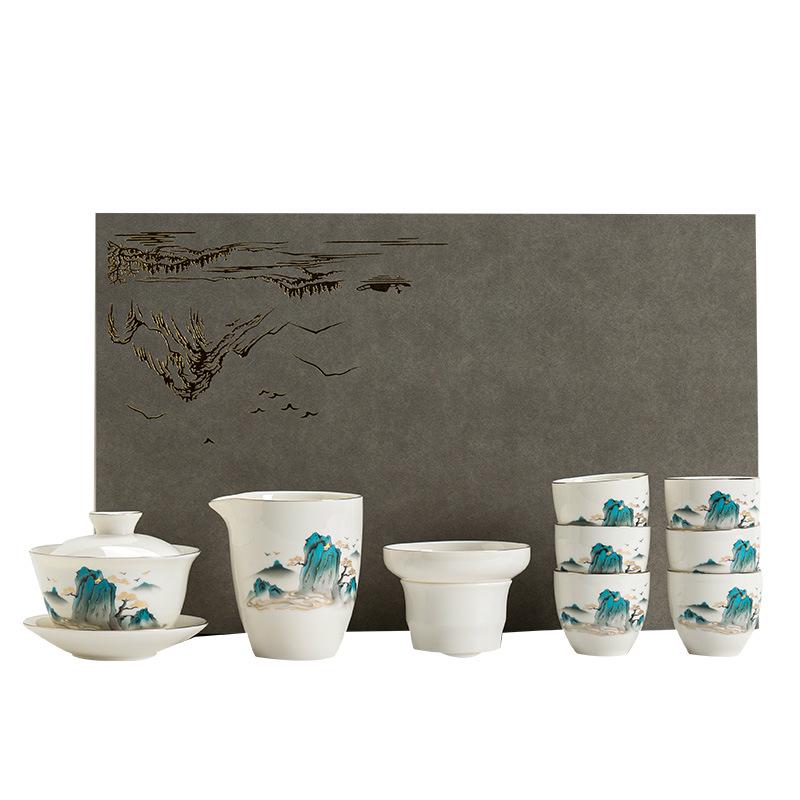 White Porcelain Mutton Fat Jade Kung Fu Tea Set - Perfect for Home, Workplace, or Gift