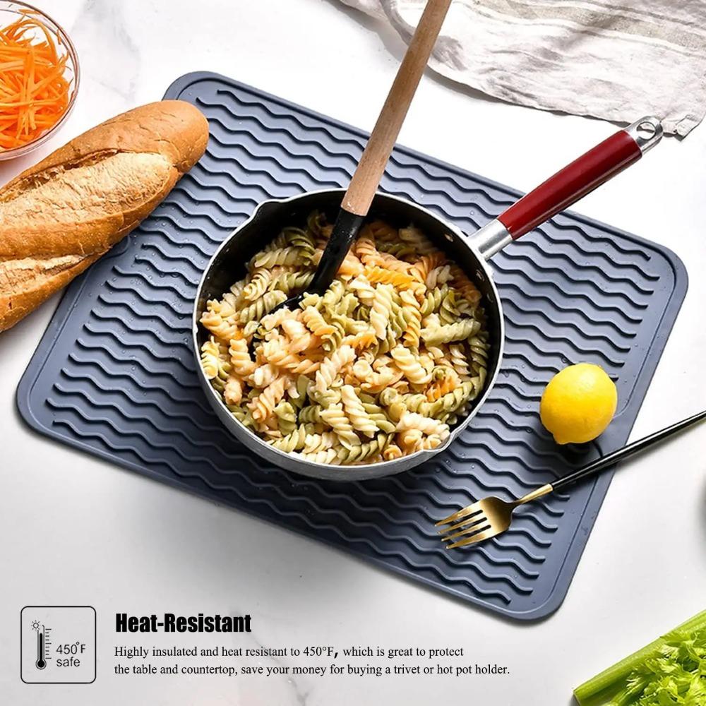 Silicone Dish Drying Mat Non-Slip Drying Rack Pad for Kitchen Counter Heat Resistant Food-Grade Drain Board Dishwasher Safe
