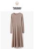 Women's Autumn Loose Merino Wool Crew Neck Sweater Dress Over-the-Knee
