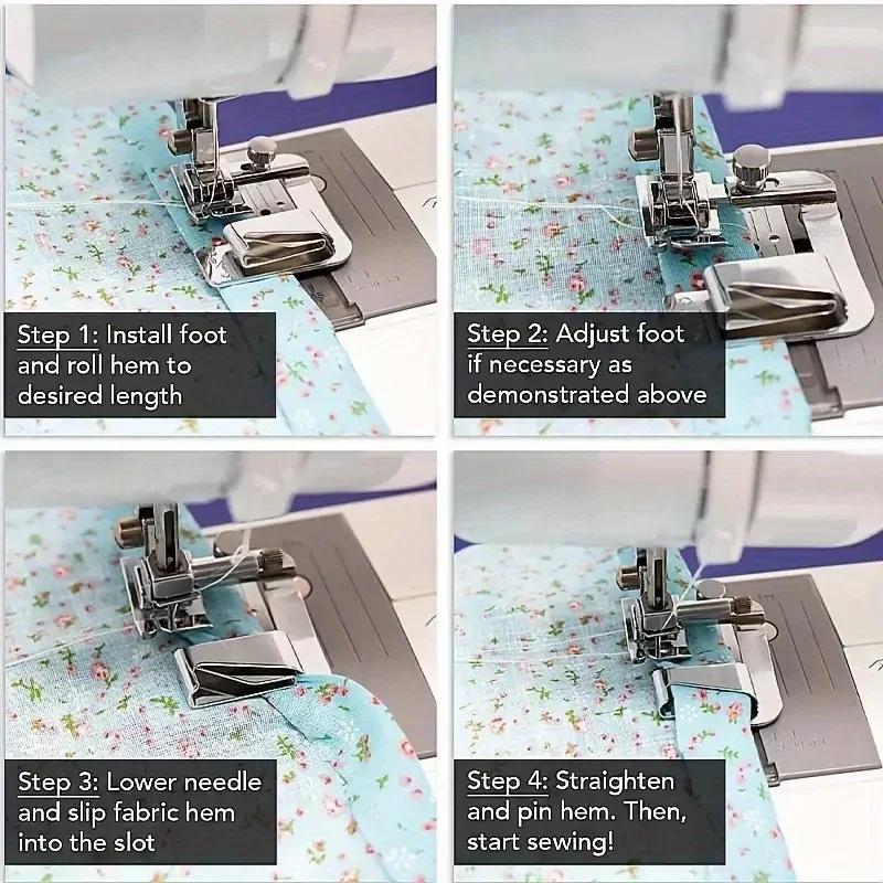 Narrow/Wide Rolled Hem Presser Foot Hemming Foot Kit With Sewing Clips 4/8'', 6/8'', 8/8'' Sewing Rolled Hemmer Presser Foot