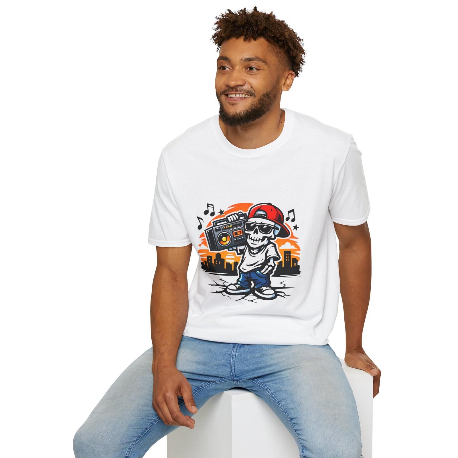 Unisex Softstyle T-Shirt Skeleton Boombox Music Hip Hop Street Skyline Graffiti S