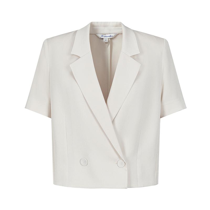 Jiuzi Anna Kou Elegant Commuting Simple Double Row Buckle Acetate Short-sleeved Suit for Women