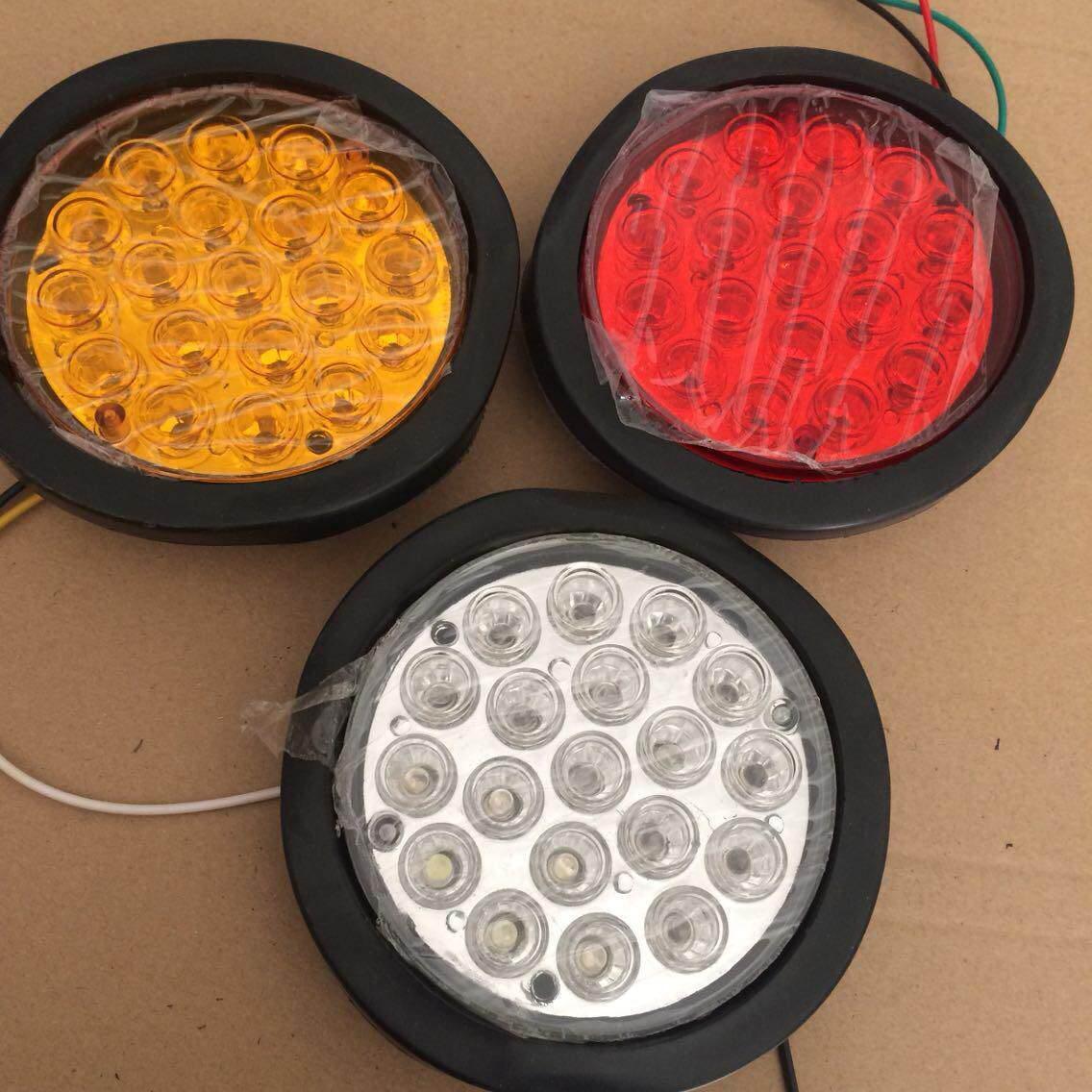 24V Universal Round LED Trailer Tail Light - Turn Signal & Reverse Lamp, Rubber Housing Yellow Tail Light (1 piece)