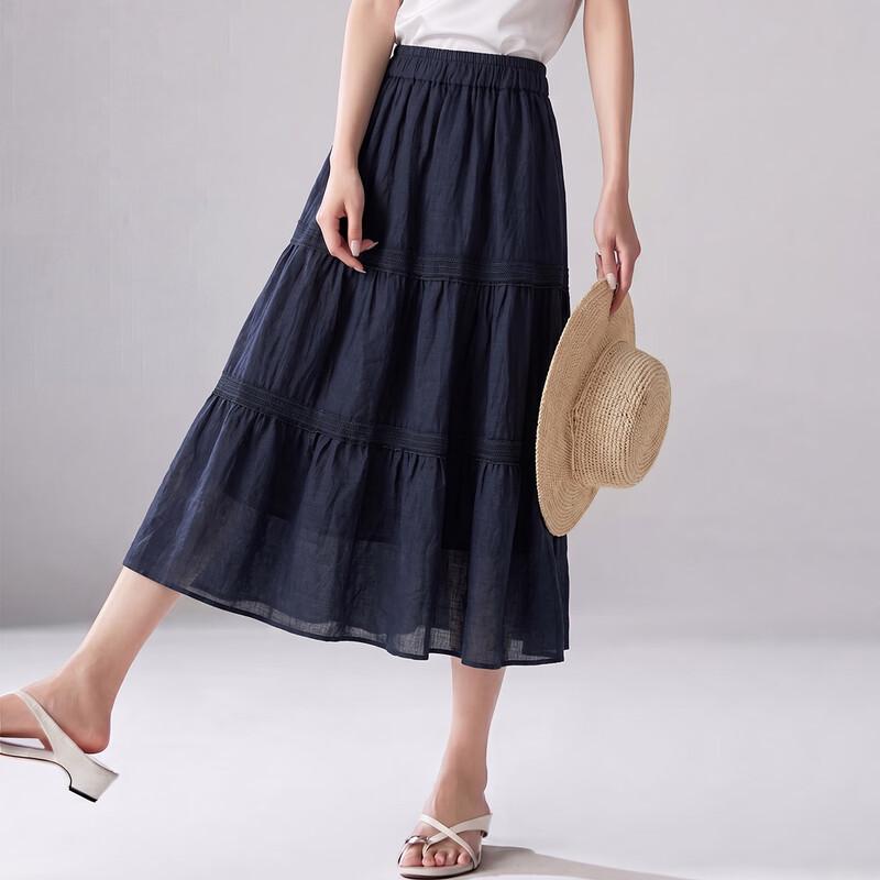 Women s 100% Ramie A-line Midi Skirt L