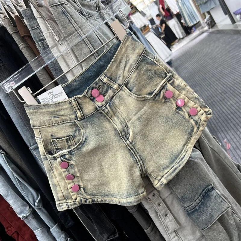 Vintage Spicy Girl Spodenki Jeansowe w Linii A - Stylowe, Wysmuklające, Modne Hot Pants z Niskim Stanem