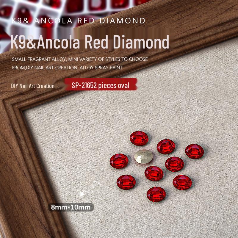 Ankara Red Heart & Geometric Rhinestones Nail Art Decorations, 2 Pieces