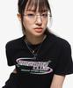 MOZMOZ Y2K Logo Semi-Crop Short Sleeve T-Shirt Black