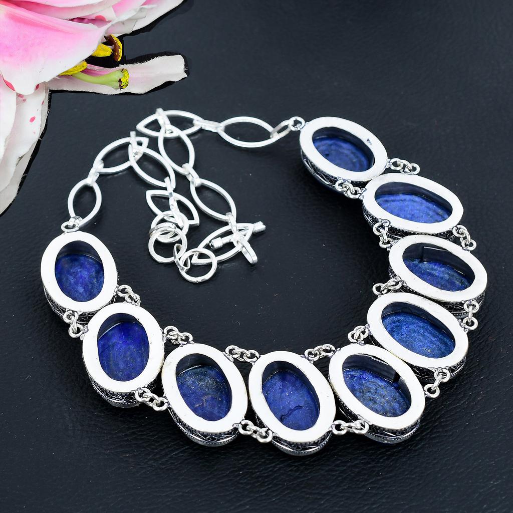 Lapis Lazuli Gemstone Handmade 925 Sterling Silver Jewelry Necklace 18" KG-1639
