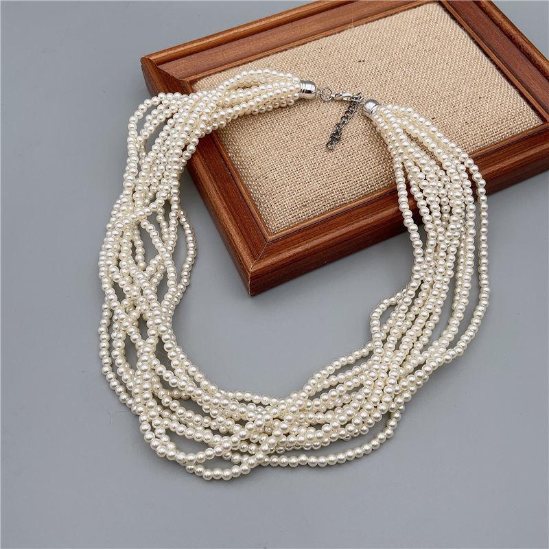 Niche design sense retro multi-layer silver gray glass pearl necklace women's short models new Korean temperament Internet celebrity