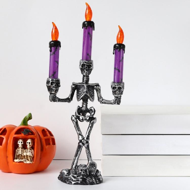 Halloween Skeleton Candle Holder with Flameless Candle LED Light Decorative Table Lamp for Halloween Party Centerpieces