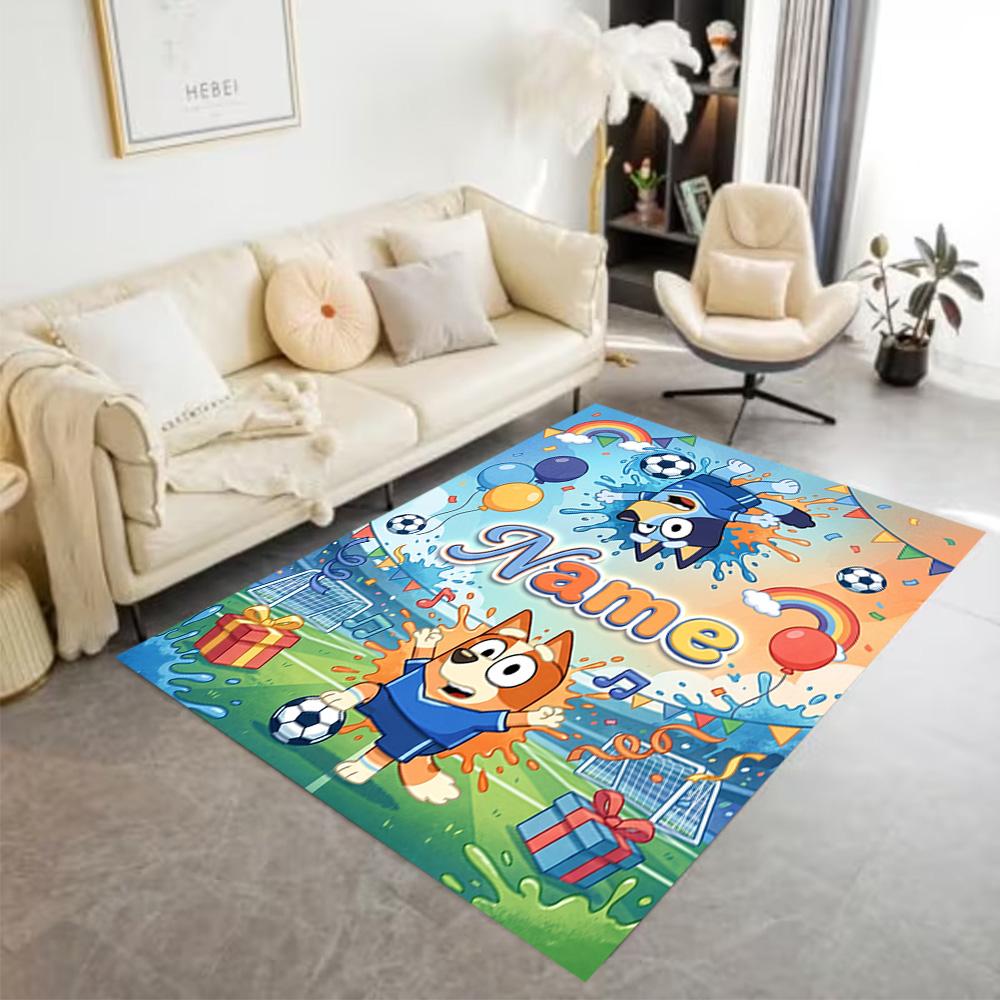 Soccer Fun Bluey Personalized Name Floor Rug Office Rug Perfect for Balcony Game Room Hallway Dormitory Anti-slip Rug Anime Office Decor Spiritual Gif