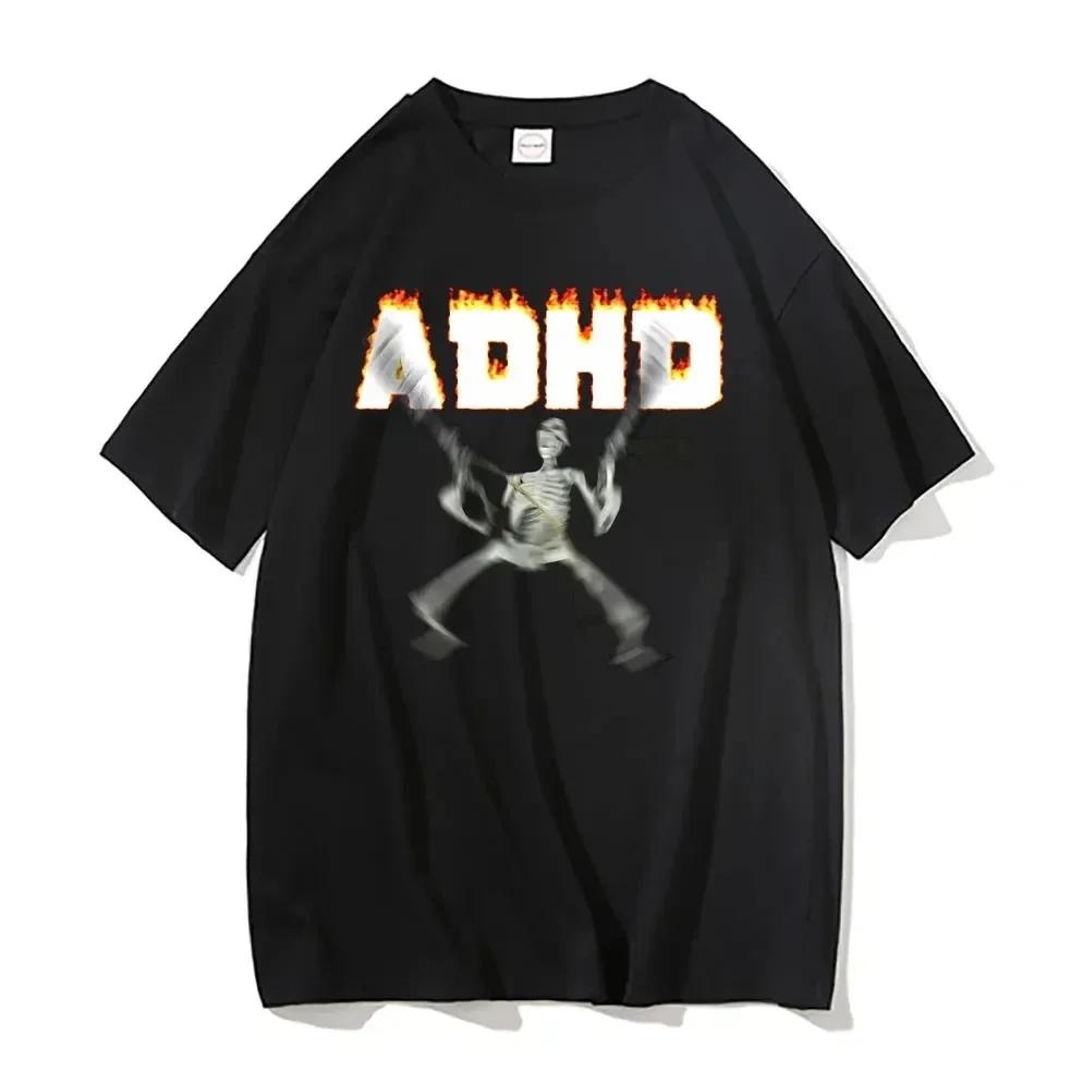 Adhd Skeleton Meme Tshirts Classic Vintage Humor Horror Funny Skull T Shirt Unisex Women Casual Hip Hop Summer Oversized T Shirt