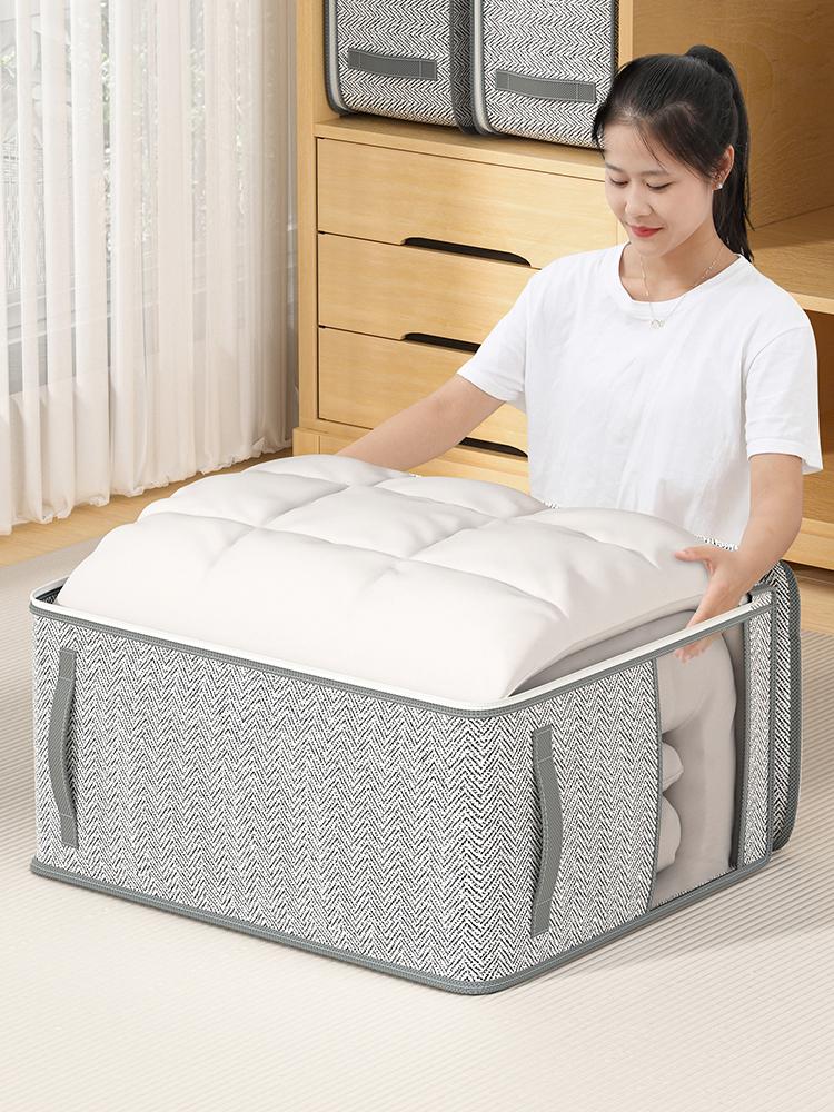 

1pc gray non-woven large capacity storage bag, folding clothes, blankets storage, window design, simple and large capacity