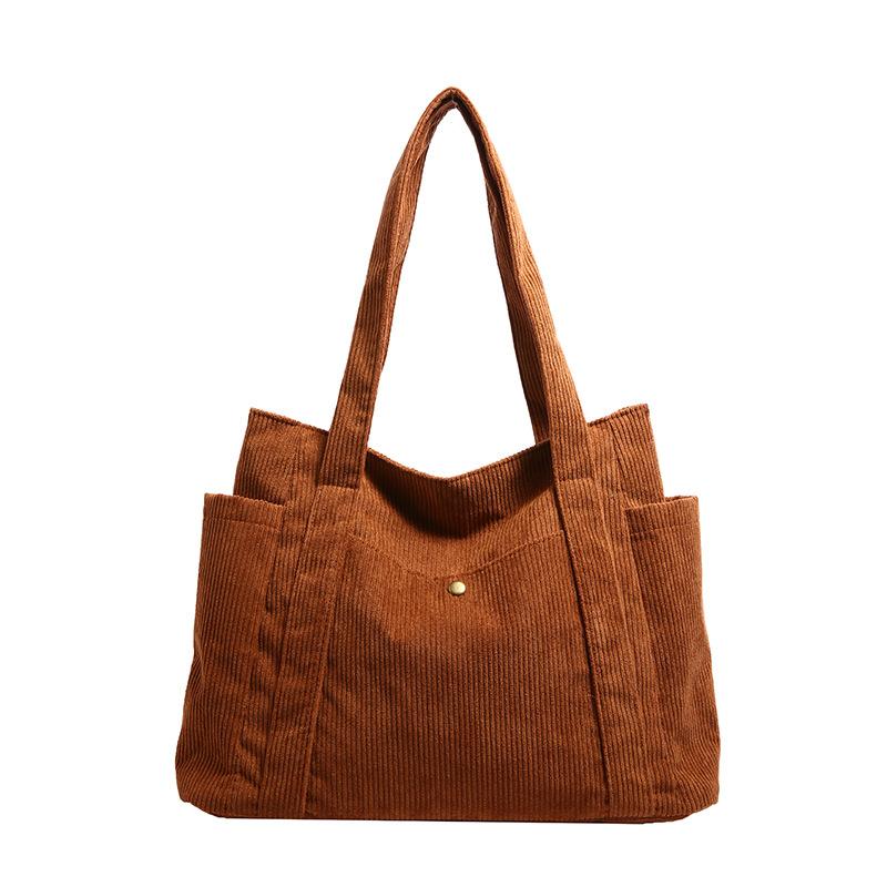Autumn and winter large-capacity bag women's 2025 new Korean version corduroy tote bag college students commuting shoulder bag