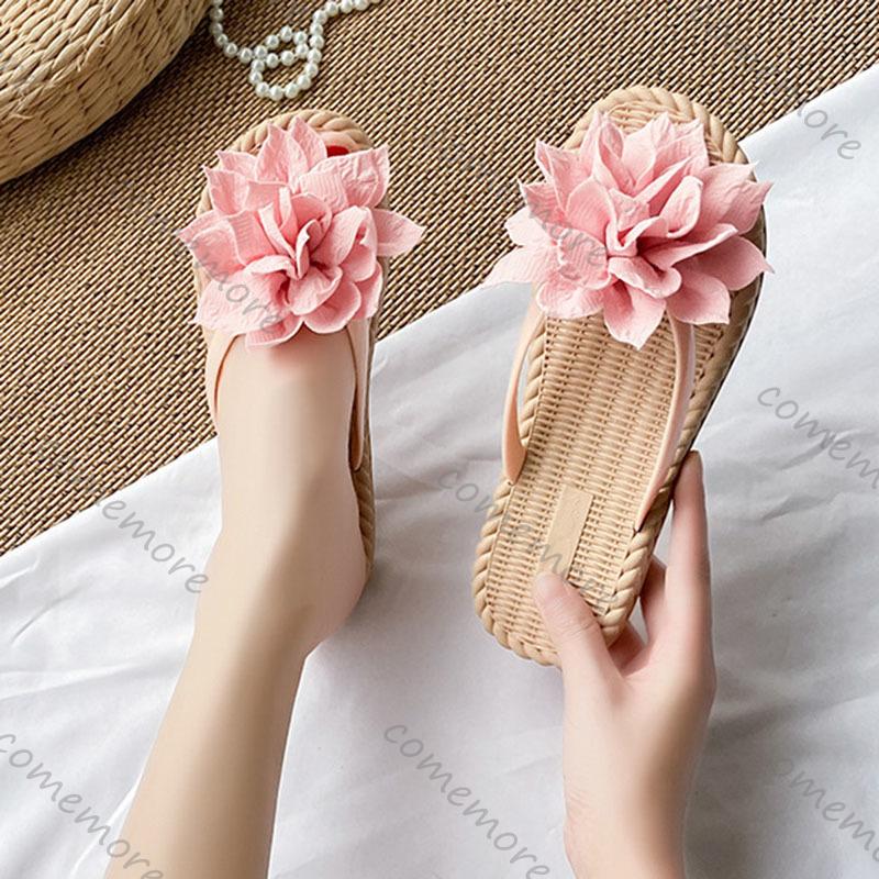 Fashion Comemore Flowers Flip Flops for Women Fashion Open Toe Light Flat Bottom Casual Women Slides Indoor Outdoor Women's Beach Shoes