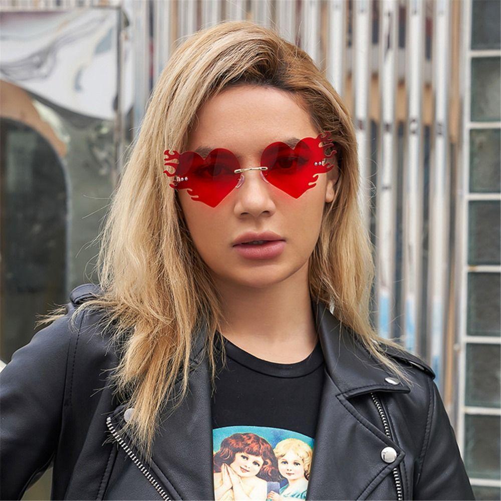 UV400 Protection Flame Love Sun Glasses Rimless Party Favor Eyewear  for Women & Men