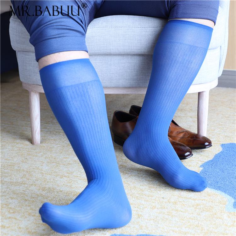 Mr. Babuu Men's Business Formal Mid-Calf Pinstripe Nylon Socks