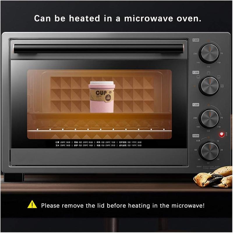 Wheat Straw Coffee Cups, Portable Microwaveable Breakfast Cup, 3 Colors Reusable Healthy Drinking Mugs with Spoon for School Off