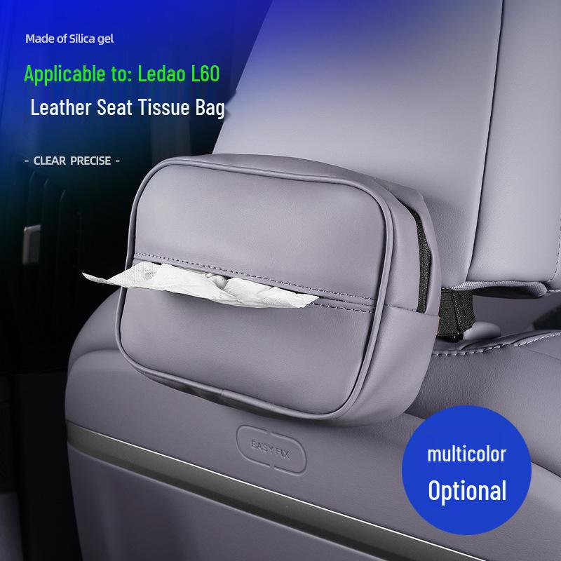 Letao L60 Leather Zipper Seat Tissue Bag - Original Car Color, Convenient Storage for Interior.