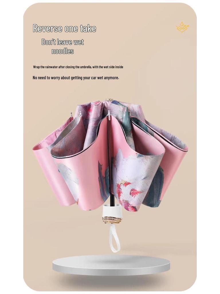 Double-Sided Floral Women's Umbrella: UV Protection, Sunshade, Folding, Dual-Use for Rain and Sun, Outdoor.
