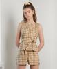 Dear,Peer Flower Button Check Top Beige
