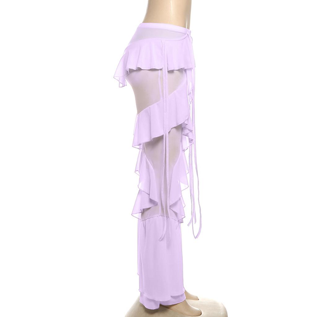 Ladies' Color Ruffle Edge Splicing Strap Loose Pants