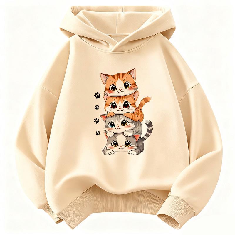 Funny Cartoon Cat with Flower Hoodie Kids Cat Children's Sweatshirt Hoody for Boys Girls Casual Hoodies Spring Clothes