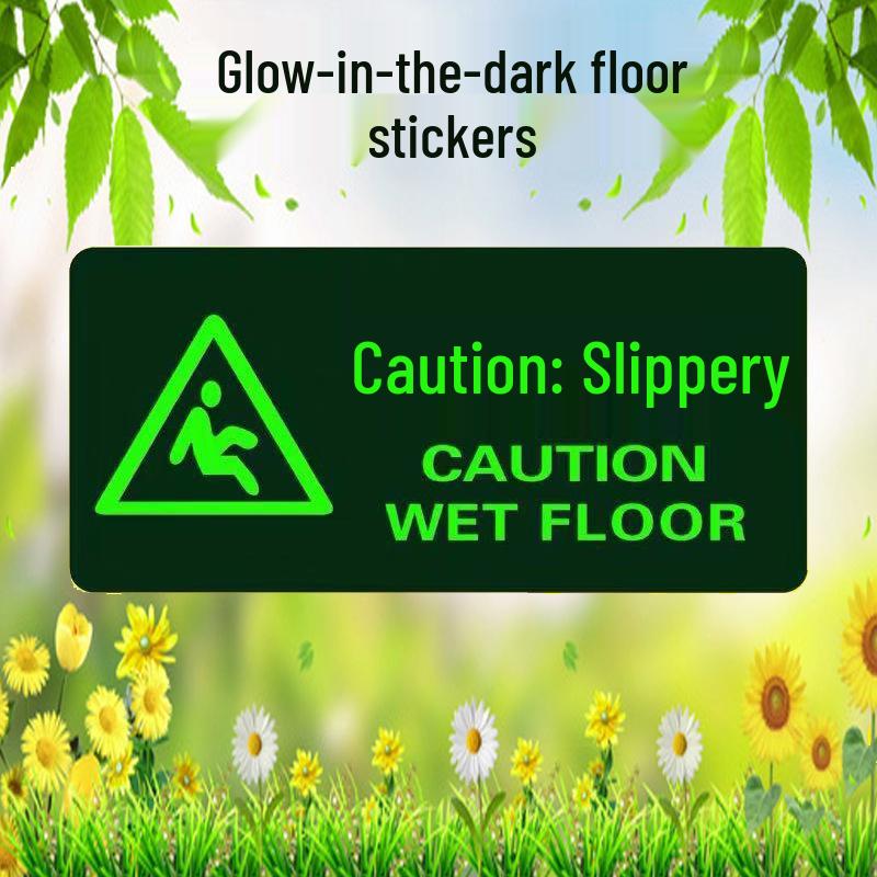 Safety Exit PVC Luminous Floor Sticker - Caution Slippery Steps & Fire Sign
