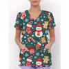Womens V-Neck Short Sleeve Nursing Scrub Top With 3D Cartoon Print Comfortable Workwear Casual Medical Uniform