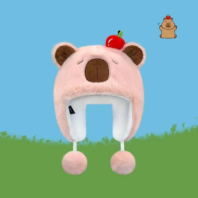 

Милый плюшевый медведь в японском стиле, шапка-ушанка Лэй Фэн, женская утолщенная зимняя теплая шапка-бини с капюшоном и защитой ушей розовый