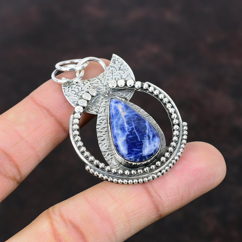 Sodalit Hänge Vackert Smycke 925 Sterling Silver Hänge En Kvalitet Ädelstenssmycke Handgjort Hänge Gåva Till Fru Elegant Smycke