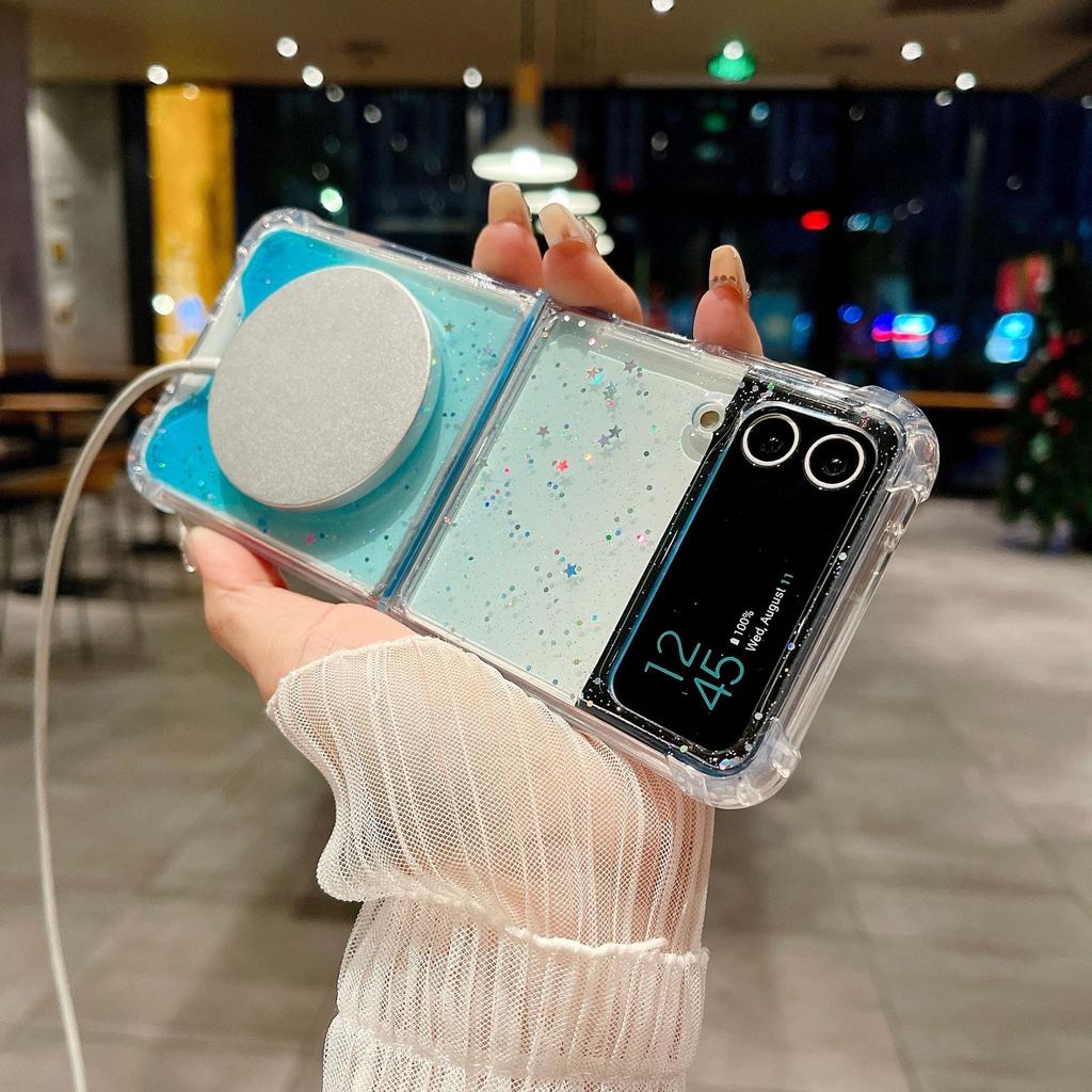 Samsung ZFlip7 Magnetic Mobile Phone Case for Zflip4 Epoxy Gradual Change Glitter Zfold6 Anti-drop Hard Protective Case